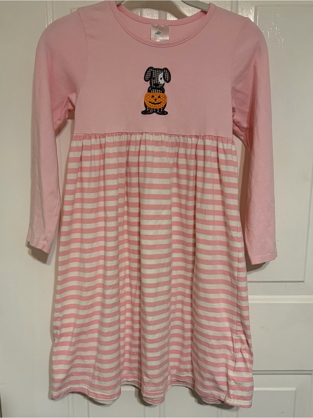 Stitchy Fish Girls Halloween Themed Knit Dress Puppy & Pumpkin Applique Size 10